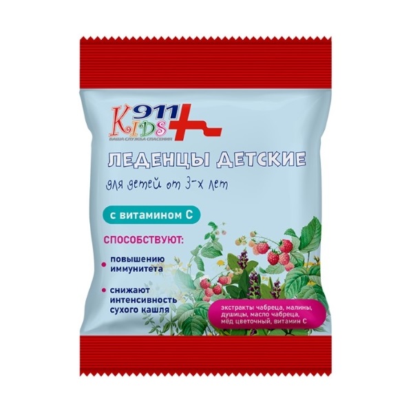 Леденцы детские с Экстрактами Чабреца, Душицы, Мёдом и Витамином С