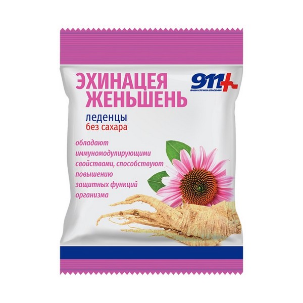 911 эхинацея, женьшень с витамином С без сахара