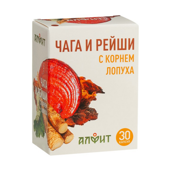 Чага и рейши с корнем лопуха