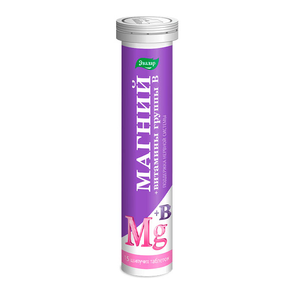 Магний + витамины группы B (B1, B2, B6, B9, B12) Эвалар