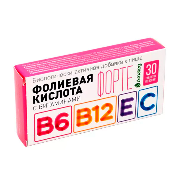 Фолиевая кислота форте с витаминами в6; в12; с; е