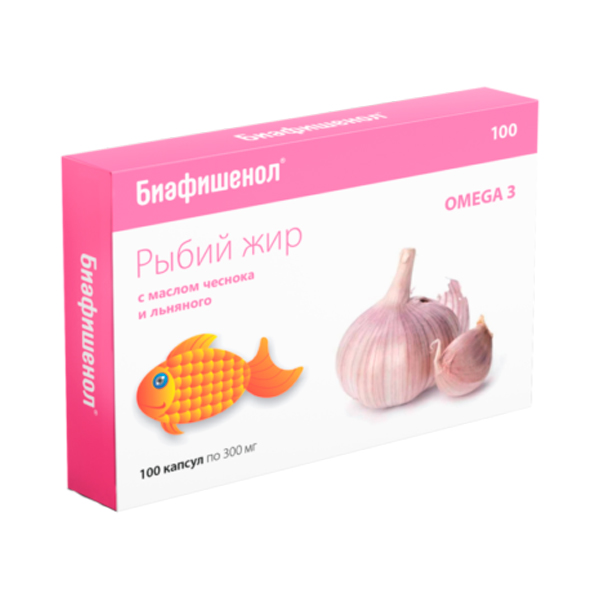 Рыбий жир биафишенол с маслом чеснока и льна